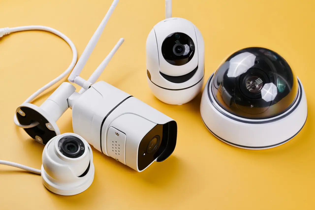 Dome and bullet IP surveillance cameras used in CCTV security systems