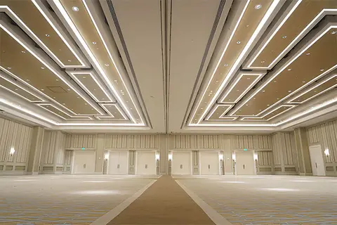 Column-free events hall with linear ceiling lighting at The Fifth at Rockwell, Makati